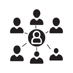 Centralized team connecting with a leader icon