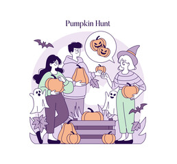 People Enjoying a Pumpkin Hunt with Halloween Spirits