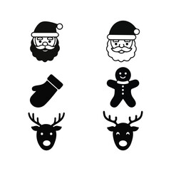 Fototapeta premium Christmas icons set: santa, gingerbread man, reindeer, mitten, holidays