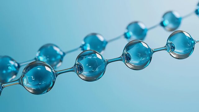 Blue molecule chain glossy sphere connection abstract science clean modern minimal futuristic design with translucent crystal smooth blue bubble