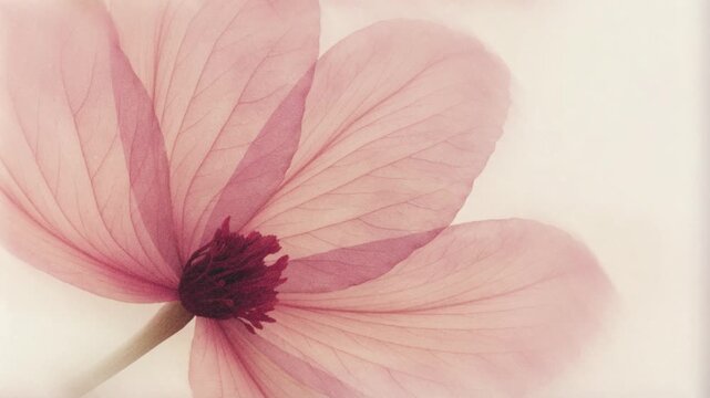 Dreamy 4K macro animation of pink flower blooming and gently swaying on minimal white background