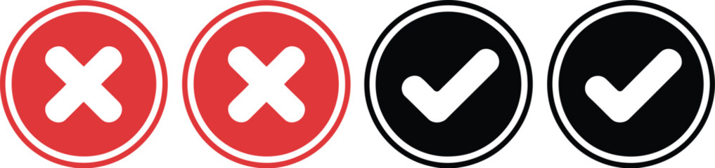 Fototapeta premium Cross and Tick Mark Icons Representing Incorrect and Correct Choices