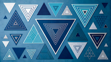 Abstract blue geometric background with layered modern triangle shapes in various artistic compositions.