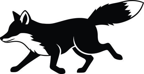 Obraz premium Black silhouette of running fox isolated on white background digital illustration.