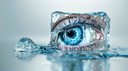 Human eye frozen inside melting ice cube