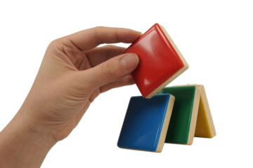 Hand with Geometric Wood Tiles