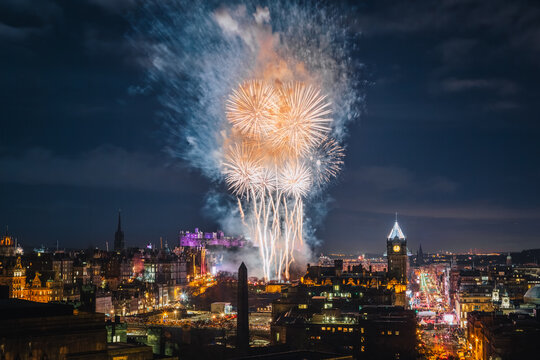 Edinburgh Hogmanay Fireworks Over the City Skyline