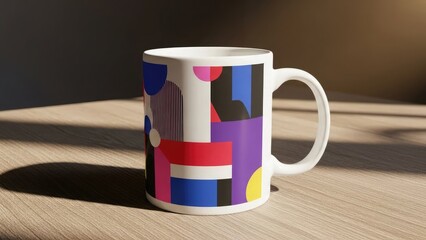 White ceramic mug with abstract geometric pattern image