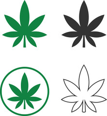 marijuana, cannabis, leaf, weed, pot, hemp, symbol, icon, green, black, outline, circle, medical, legal, drug, plant, nature, graphic, design, set, collection, illustration, silhouette