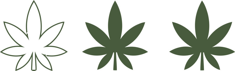 marijuana, cannabis, leaf, weed, pot, hemp, symbol, icon, green, outline, silhouette, plant, nature, graphic, design, set, collection, illustration, dark green