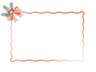 Festive frame with evergreen plants, berries, bows, and ribbons. Perfect for posters, postcards, or announcements.