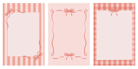 A set of vintage romantic frames in the form of fancy lines, bows, and ribbons. Elegant vector frames for the holiday. Perfect for invitations and wedding cards.