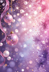 Watercolor background shifting from pink to lilac with pearlescent ornaments sparkling threads soft festive confetti