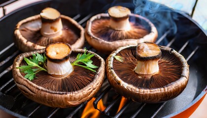 Fototapeta premium fresh portobello mushrooms ready for grilling offer a savory gourmet experience