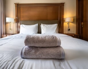 fresh towels on bed in hotel room created with ai