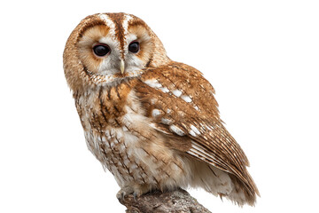 Nighttime tawny owl isolated on transparent background