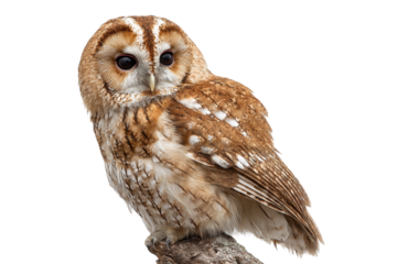 Nighttime tawny owl isolated on transparent background