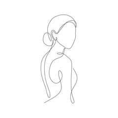Minimalist continuous line Woman Back View Hair Bun One Line Art Vector 