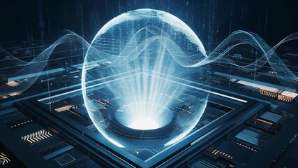 Futuristic Glowing Digital Globe on Circuit Board Platform. - Powered by Adobe