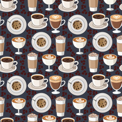 Seamlees Pattern of different types of coffee .
