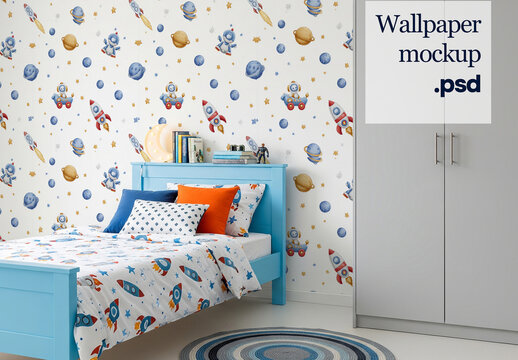 Kids bedroom wallpaper design mockup