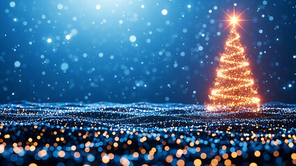 Abstract glowing christmas tree on a field of sparkling blue lights