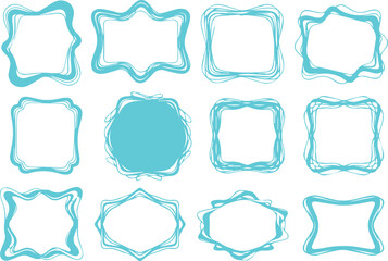Turquoise Abstract Hand-Drawn Frame Set – Irregular Scribble Borders, Artistic Sketch Shapes, Decorative Doodle Outline Vector Collection