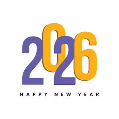 Happy New Year 2026 winter holiday greeting card design template. End of 2025 and beginning of 2026. The concept of the beginning of the New Year. The calendar page turns over and the new year begins.