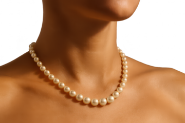 Elegant pearl necklace on a woman's neck, isolated on transparent background