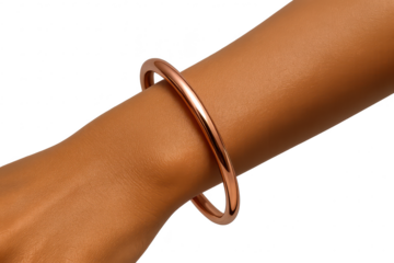 Elegant rose gold bracelet on a woman's arm, isolated on transparent background