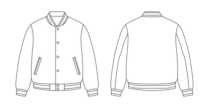 Outline drawing of a varsity jacket, front and back view