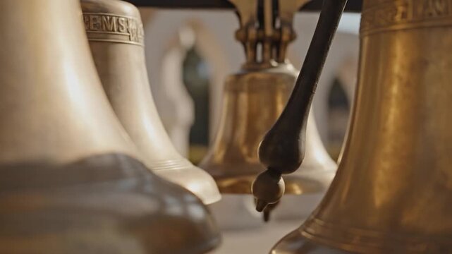 Antique brass bells close up detail traditional musical instrument