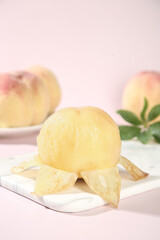 Fresh Yangshan Peaches on Marble Surface - Premium Chinese Fruit Display with Natural Lighting
