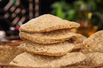 Crispy Spiced Tofu Puffs Stack - Traditional Asian Vegetarian Protein Food Ingredient