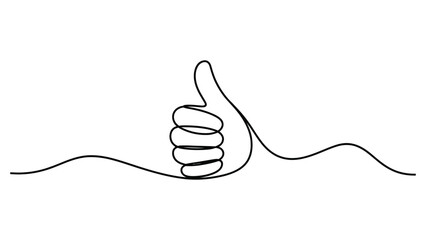 Minimal continuous line art illustration of a hand showing thumbs up gesture symbolizing approval success positivity agreement and encouragement concept