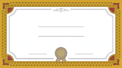 Blank certificate template with ornate Yellow border and gold seal, on white background.