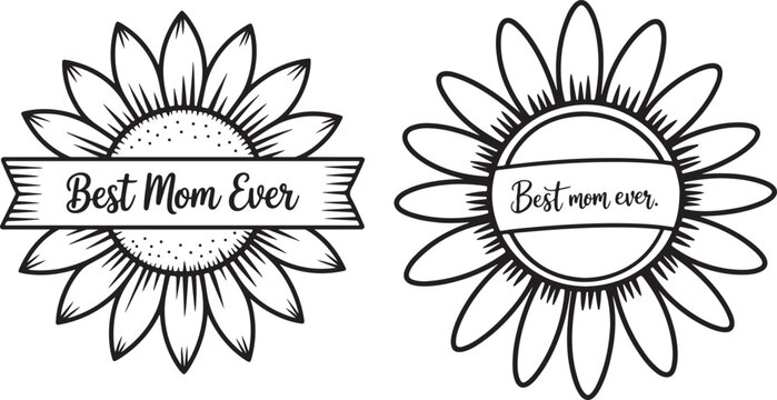 Set of best mom ever sunflower badges with various ribbon designs and elegant fonts - Powered by Adobe