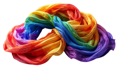 Knotted Colorful Pride Scarf – 3D Illustration PNG – Transparent Background.