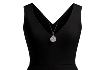 Diamond pendant on elegant black dress, isolated on transparent background