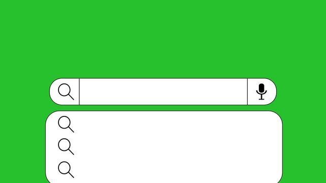 clean minimal search box animation showing typing effect and suggestion dropdown list.