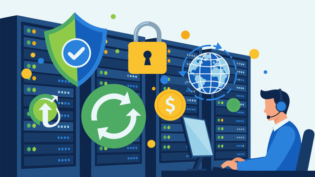 IT professional managing secure data center infrastructure with network and financial aspects.