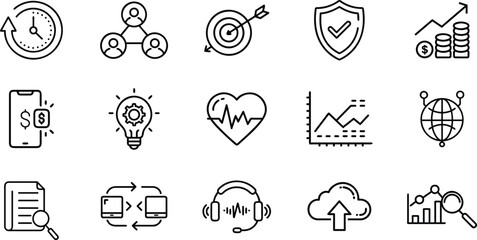 Vector set of different icons and symbols for business, web, and illustration design.