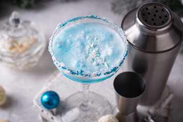 Christmas cocktail with blue curacao