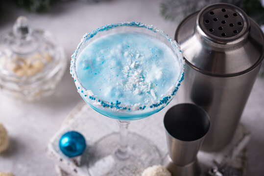 Christmas cocktail with blue curacao