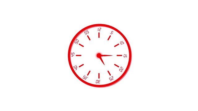 Twelve-hour clock running with continuously moving arrows, presenting a seamless dial loop and rapid twenty-four-hour time-lapse effect as hours transition quickly across a clean white background