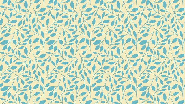 Video of seamless botanical pattern   with blue leaves on yellow background. Could be used as wallpaper or background for any content, loops continuously. 