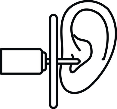 Human ear undergoing a diagnostic hearing test using an audiometer device line art