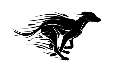 A silhouette of running saluki