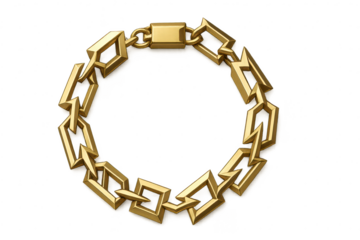 Golden geometric chain forming an elegant circle, isolated on clear background