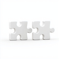 Obraz premium two interlocking white puzzle pieces, minimalist design, soft gray shadows, smooth surface texture, bright white background,